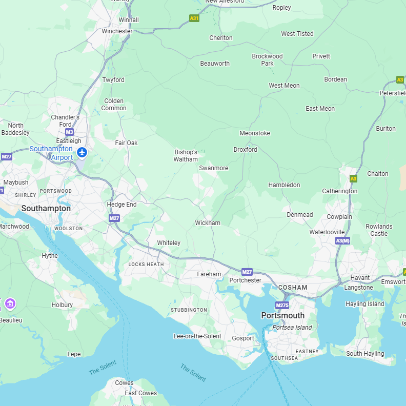 Map of Solent area covering Portsmouth and Fareham